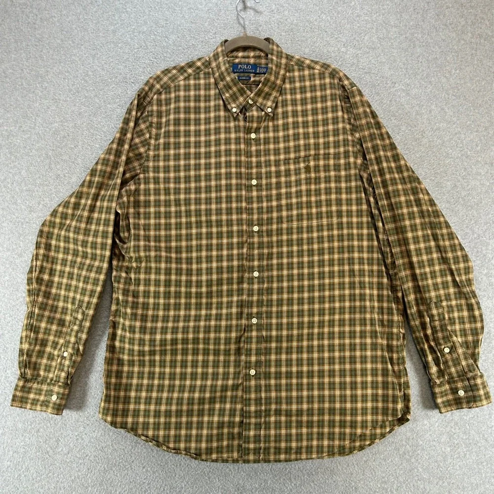 Polo Ralph Lauren Button Down Classic Fit Mens XL Green Plaid Cotton Preppy Ivy